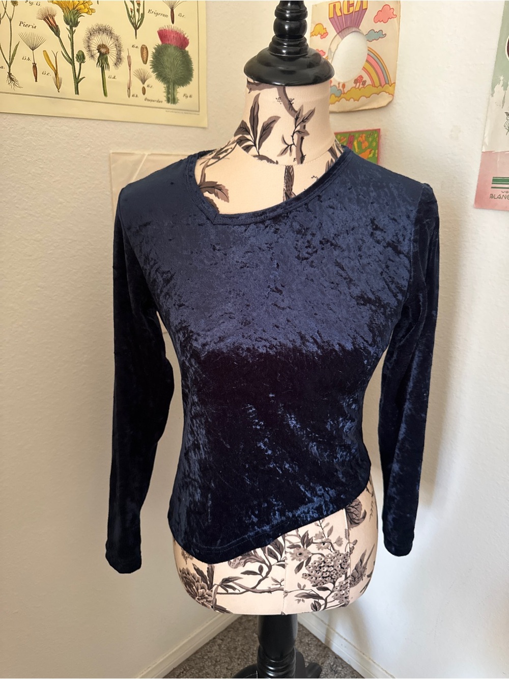 Vintage 90s Asymmetrical Navy Velour Top